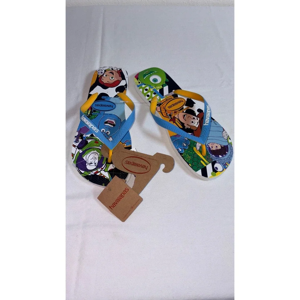 Havaianas Disney Pixar Flip Flops Size 11/12 White/Blue NEW Woody Buzz Sulley